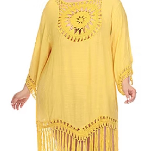 Yellow Beach/Pool Cover Up with Crochet Design - Plus Size Fits Most 1X-3X NEW - Picture 5 of 12